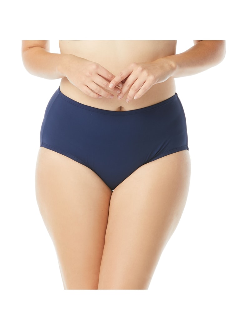 Front of a model wearing a size 16W Chloe High-Waisted Bikini Bottom in ADMIRAL by Beach House Woman. | dia_product_style_image_id:282019